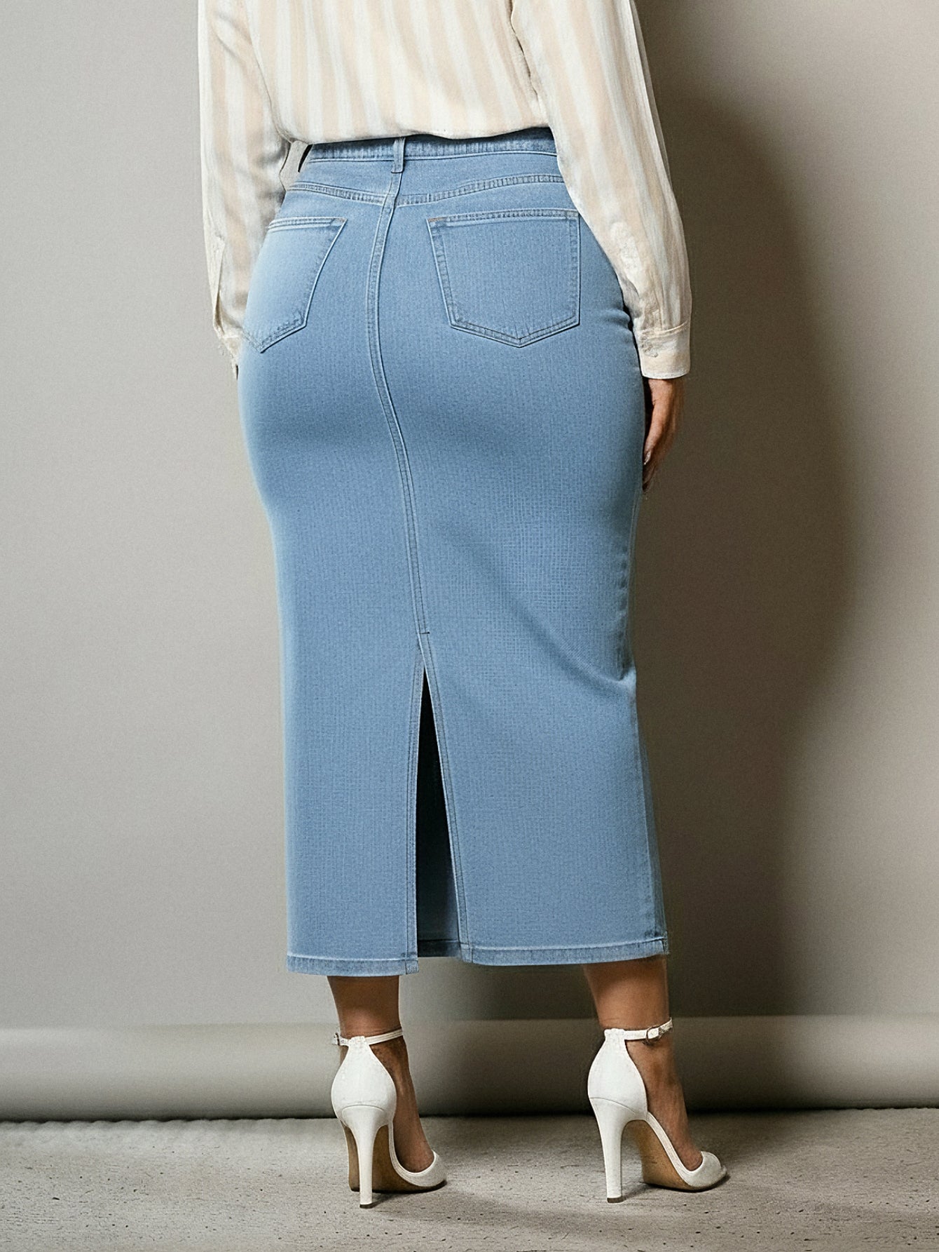 Saia Jeans Longa Azul Claro Com Abertura na Frente Anagrom Ref.232