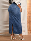 Saia Jeans Longa Azul Mesclado Com Abertura na Frente Anagrom Ref.251