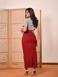 Saia Brim Longa Vermelho Vinho Com Abertura na Frente Anagrom Ref.259