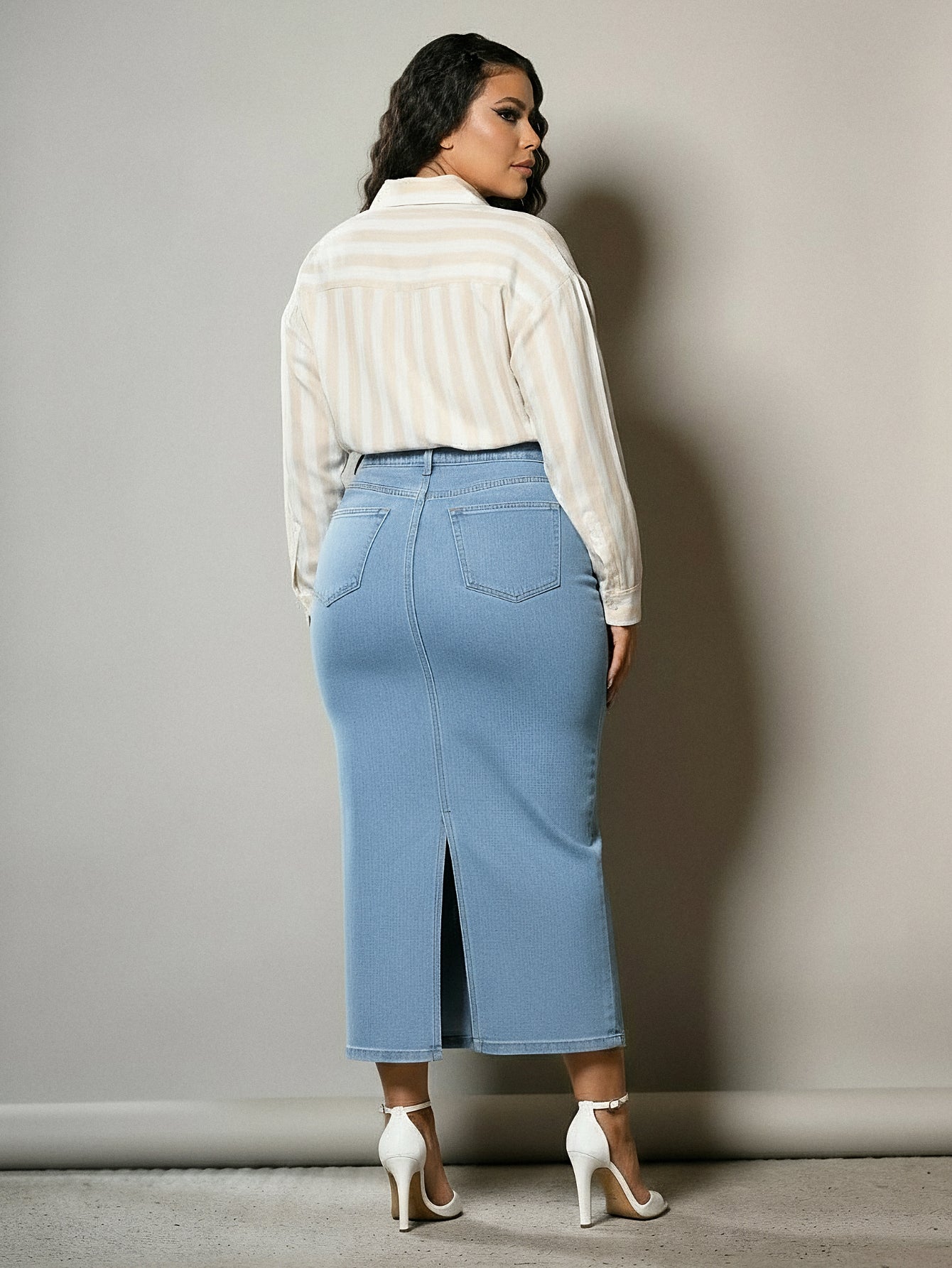 Saia Jeans Longa Azul Claro Com Abertura na Frente Anagrom Ref.232