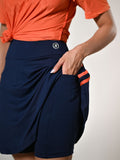 Saia Fitness Modesta com Short Por Baixo Azul Listras Laranja Anagrom REF.8022