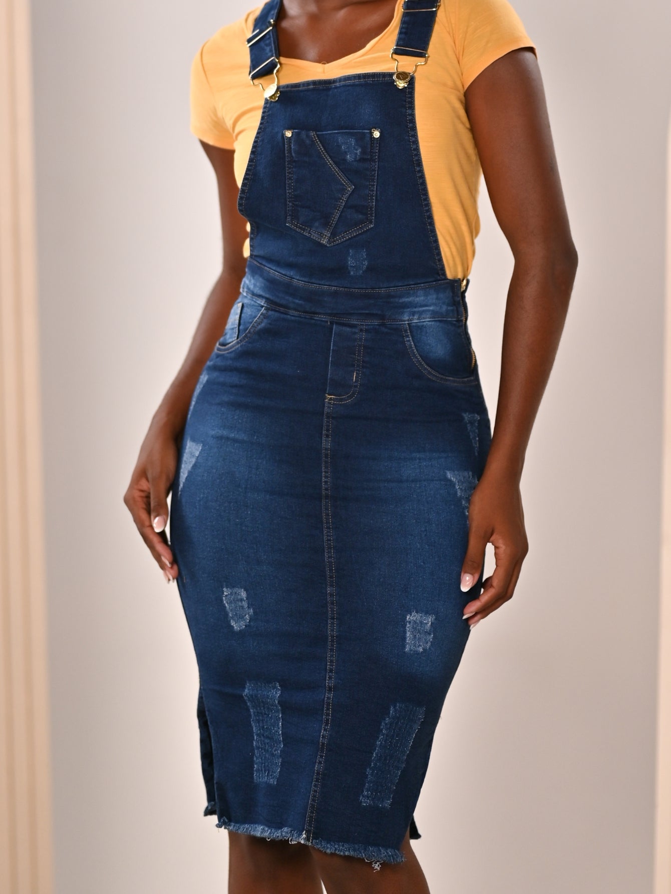 Jardineira Jeans Midi Feminina Azul Marinho Anagrom Ref.4050