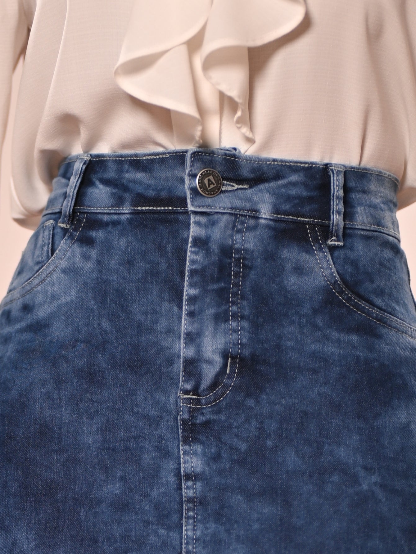 Saia Jeans Longa Azul Mesclado Com Abertura na Frente Anagrom Ref.251