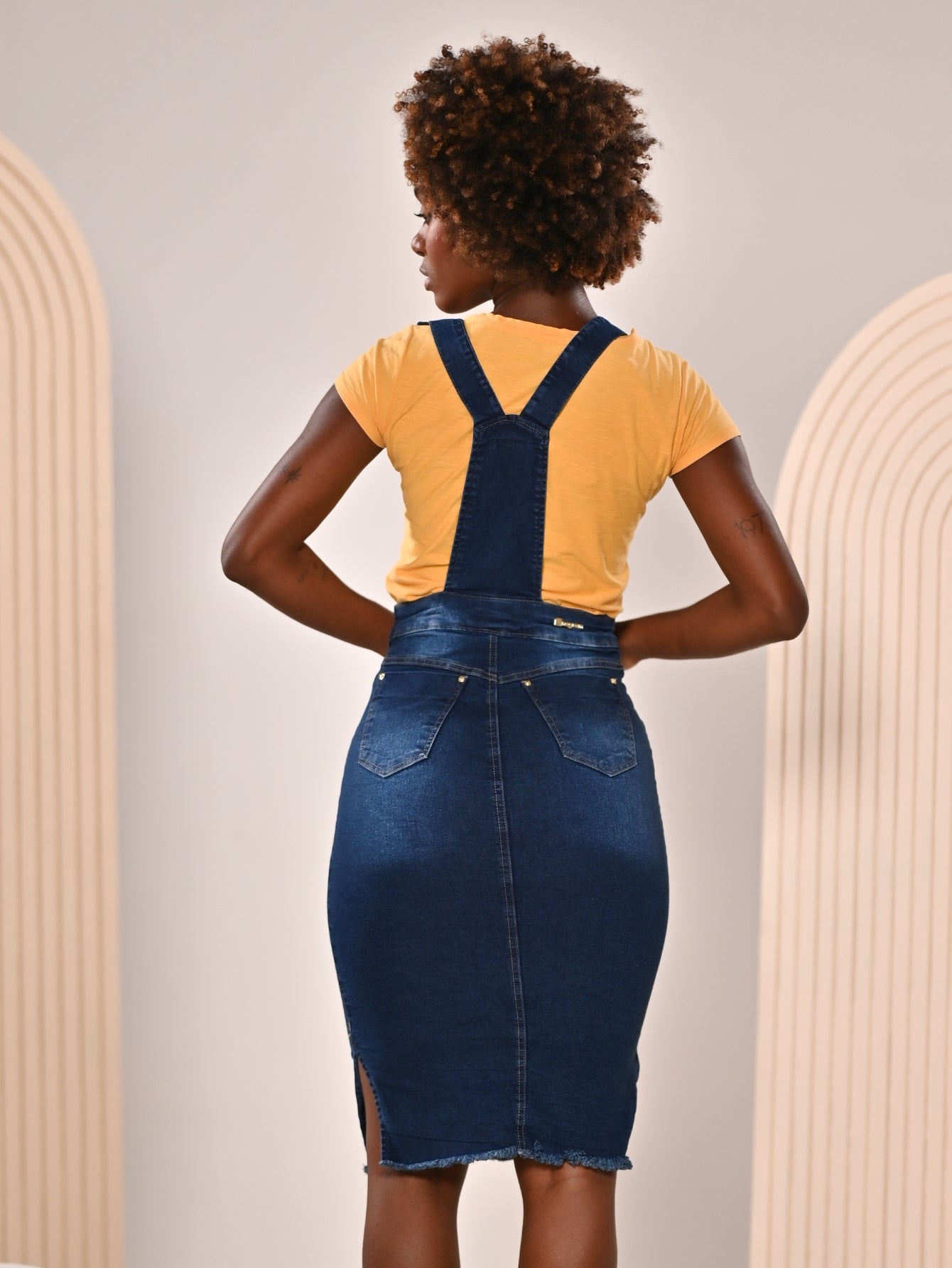 Jardineira Jeans Midi Feminina Azul Marinho Anagrom Ref.4050