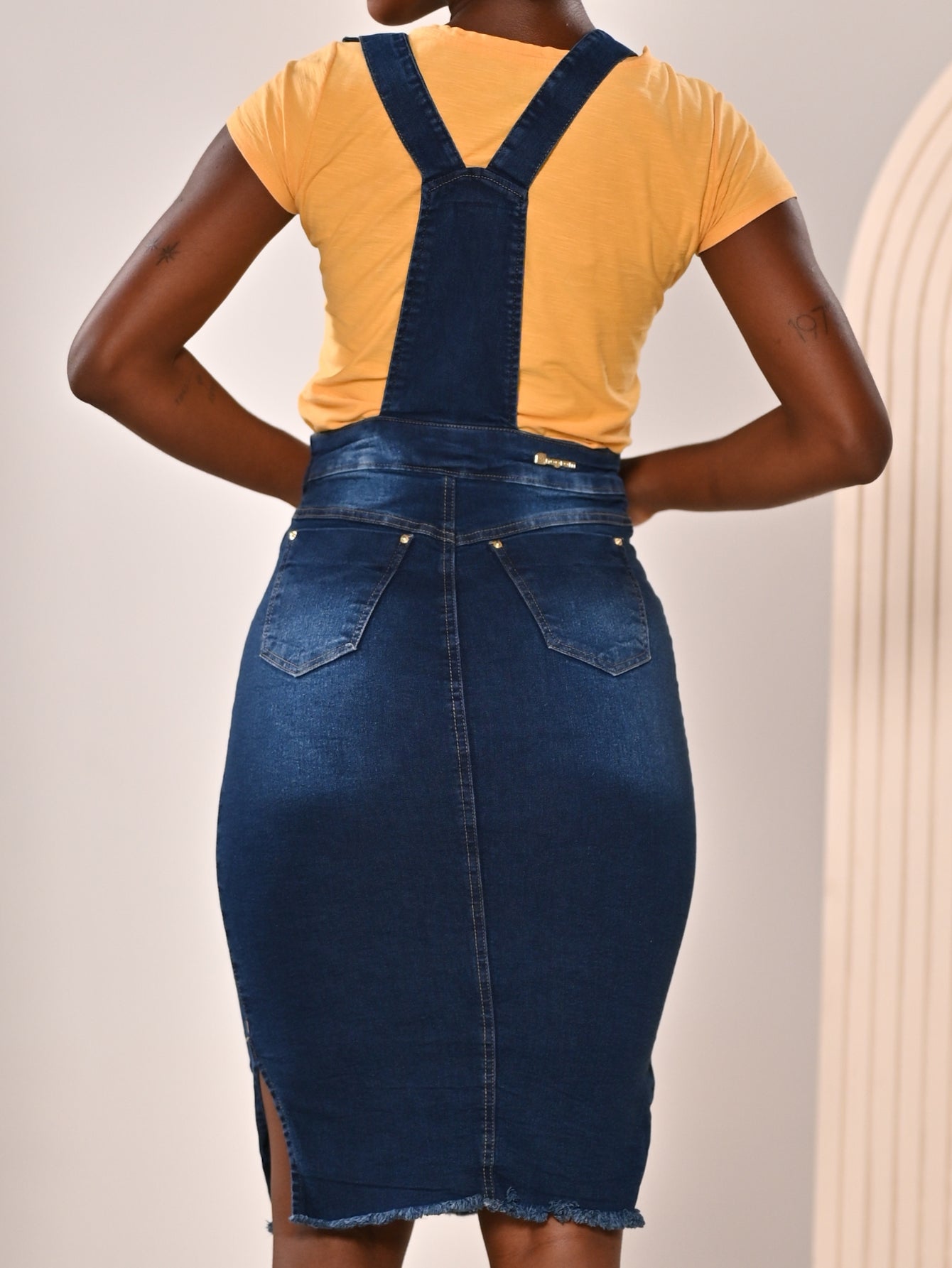 Jardineira Jeans Midi Feminina Azul Marinho Anagrom Ref.4050