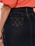 Saia Jeans Feminina Azul Escuro Detalhes Costuras em Xadrez Anagrom Ref.180