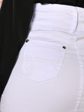 Saia Brim com Elastano Branca Cintura Alta Anagrom Bolso Bordado Ref.047