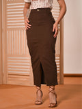 Saia Brim Longa Marrom Com Abertura na Frente Anagrom Ref.258