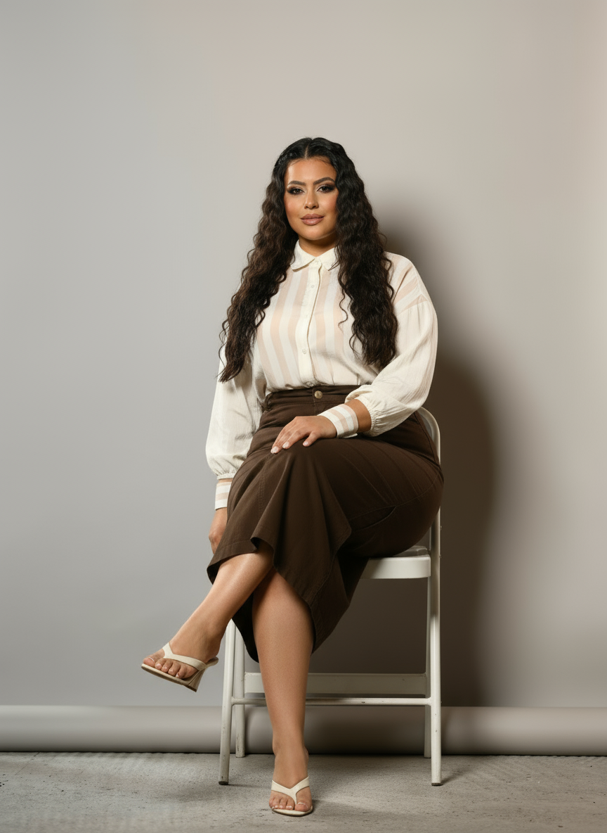 Saia Jeans Longa Marrom Com Abertura Lateral Anagrom Ref.263