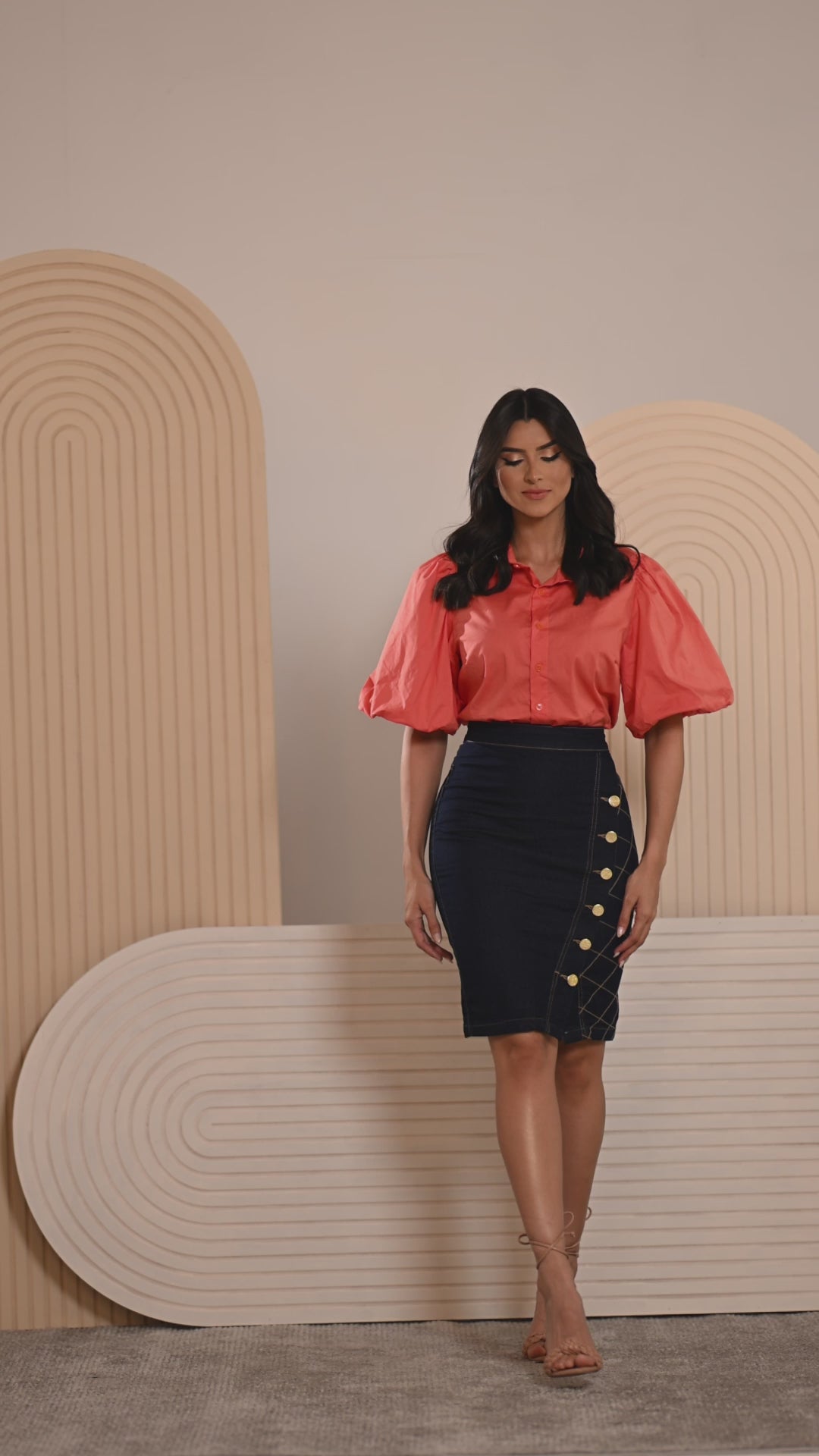 Saia Jeans Feminina Azul Escuro Detalhes Costuras em Xadrez Anagrom Ref.180