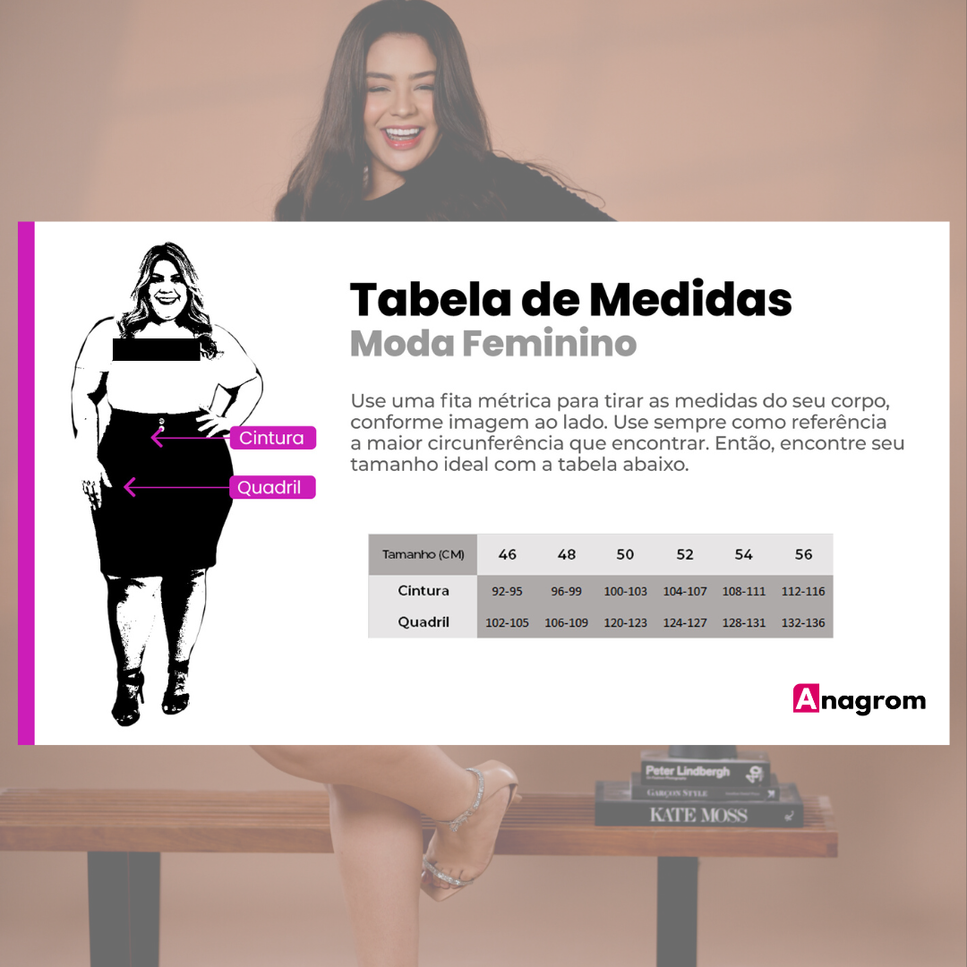 Saia Brim com Elastano Preta Cintura Alta Anagrom Bolso Bordado Ref.035