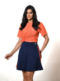 Saia Fitness Modesta com Short Por Baixo Azul Listras Laranja Anagrom REF.8022